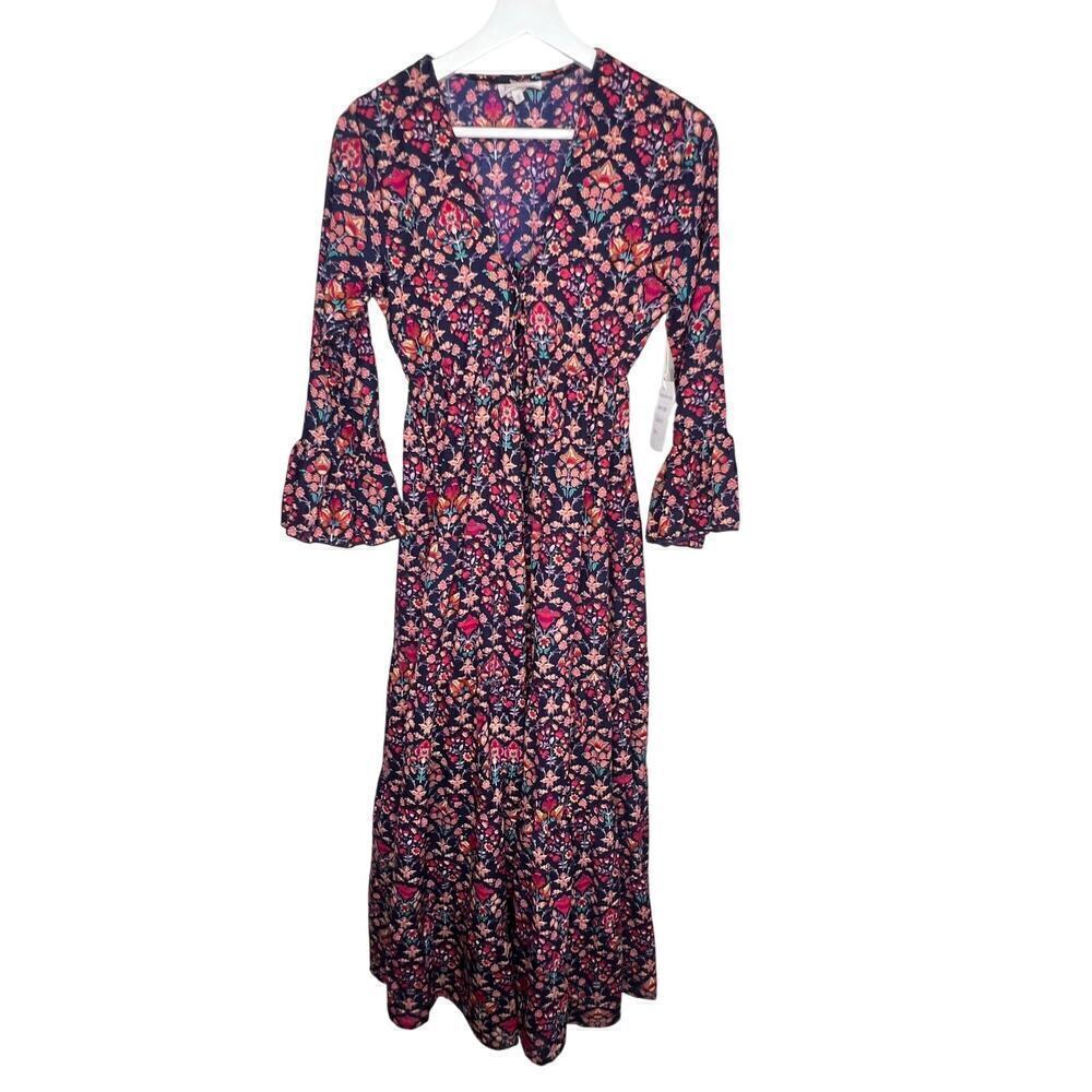 Boemo NWT Blue Floral Bohemian Maxi Dress Size S Made in India